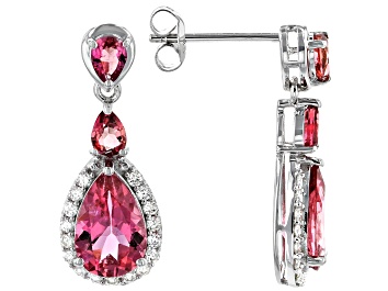 Picture of Pink tourmaline rhodium over 14k white gold earrings 3.06ctw