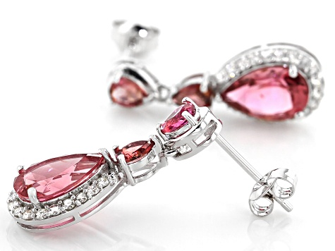 Pink tourmaline rhodium over 14k white gold earrings 3.06ctw