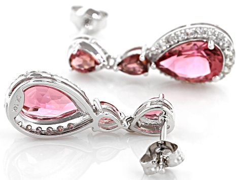Pink tourmaline rhodium over 14k white gold earrings 3.06ctw
