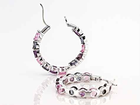 14K and White and Rose Rhodium Beaded Hoop Earrings