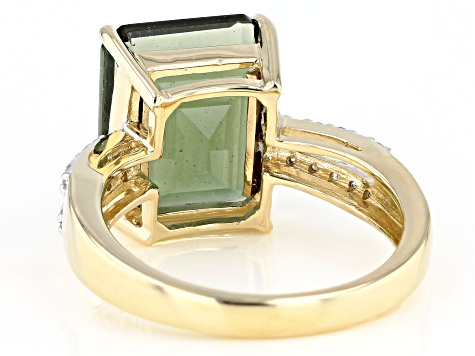 Green Moldavite 14k Yellow Gold Ring 4.18ctw