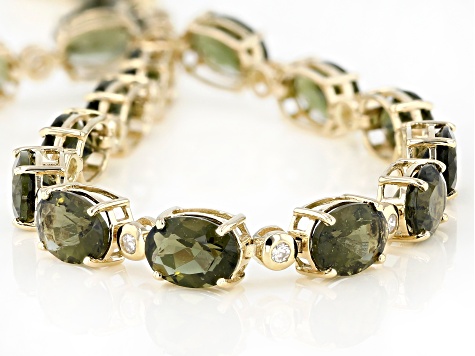 Green Moldavite 14k Yellow Gold Bracelet 9.22ctw
