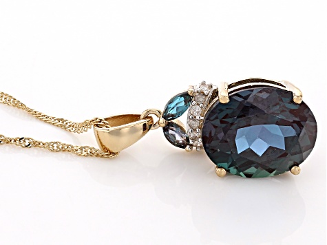 Blue Lab Created Alexandrite 14k Yellow Gold Pendant With Chain 4.66ctw