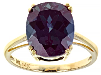 Picture of Color Change Lab Created Alexandrite 14k Yellow Gold Ring  5.27ct