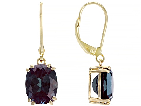 Blue Lab Created Alexandrite 14k Yellow Gold Earrings 5.92ctw