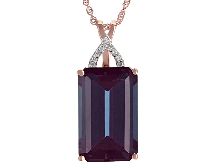 Blue Lab Created Alexandrite 14k Rose Gold Pendant With Chain 10.01ctw