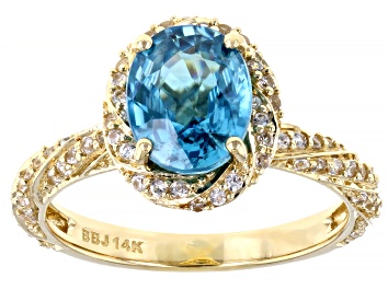 Picture of Blue Zircon 14K Yellow Gold Ring 2.98ctw