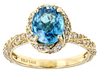 Blue Zircon 14K Yellow Gold Ring 2.98ctw