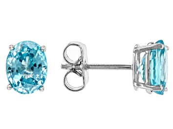 Picture of Blue Zircon Rhodium Over 14k White Gold Stud Earrings 3.20ctw