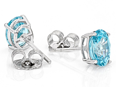 Blue Zircon Rhodium Over 14k White Gold Stud Earrings 3.20ctw