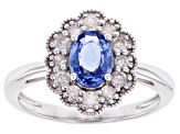 Oval Ceylon Sapphire With Round White Diamond Rhodium Over 14k White Gold Ring 1.16ctw