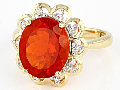 Orange Mexican Fire Opal 14k Yellow Gold Ring 2.77ctw