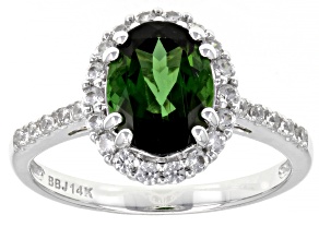 Oval Green Tourmaline Rhodium Over 14k White Gold Ring 2.00ctw