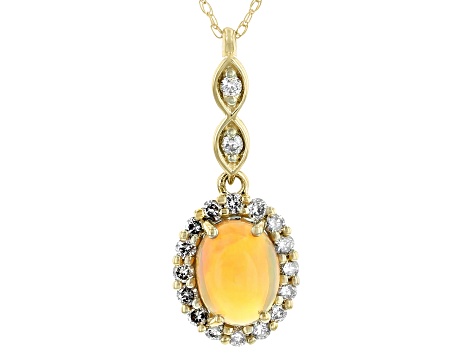 Honey Ethiopian Opal 14k Yellow Gold Pendant With Chain 0.90ctw