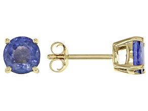 Blue Ceylon Sapphire 14k Yellow Gold Stud Earrings 1.66ctw