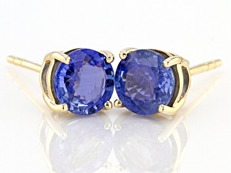 Blue Ceylon Sapphire 14k Yellow Gold Stud Earrings 1.66ctw