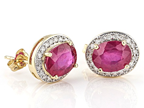 1.24ctw Oval Ruby high quality Stud Earrings 14k Yellow Gold July Birthstone