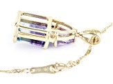 Bi Color Fluorite, Amethyst And White Diamond 14k Yellow Gold Pendant With Chain 4.25ctw