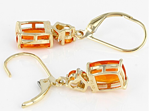 Orange Mexican Fire Opal 14k Yellow Gold Dangle Earrings 1.55ctw