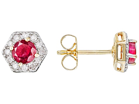 Red Mahaleo® Ruby 14k Yellow Gold Stud Earrings 0.88ctw