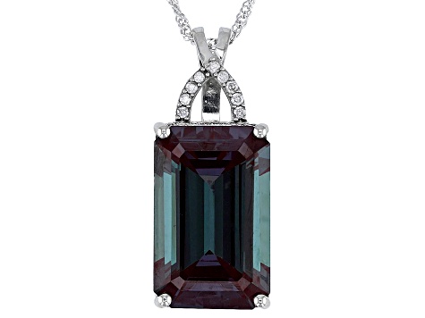 Blue Lab Created Alexandrite Rhodium Over 14k White Pendant With Chain 10.01ctw