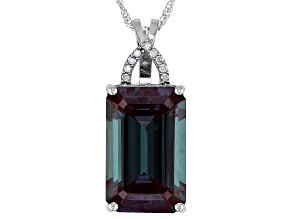 Blue Lab Created Alexandrite Rhodium Over 14k White Pendant With Chain 10.01ctw