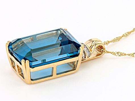 London Blue Topaz 14k Yellow Gold Pendant With Chain 11.82ctw