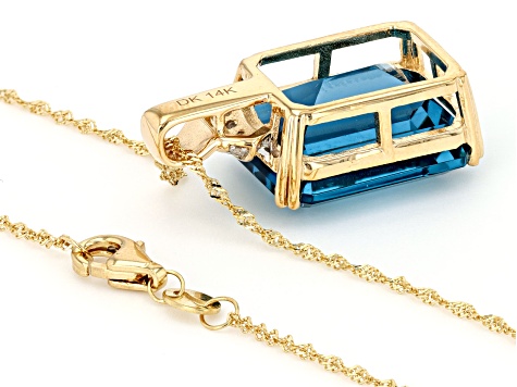 London Blue Topaz 14k Yellow Gold Pendant With Chain 11.82ctw