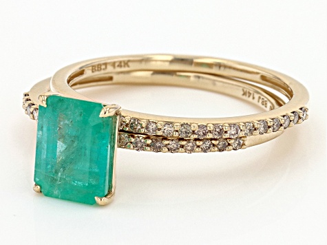 Green Emerald 14k Yellow Gold Ring Set 1.41ctw