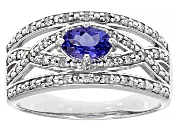 Picture of Blue Tanzanite Rhodium Over 14k White Gold Band Ring 0.57ctw