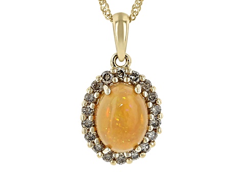 Honey Ethiopian Opal 14k Yellow Gold Pendant With Chain 0.90ctw