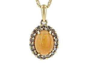 Golden Ethiopian Opal 14k Yellow Gold Pendant With Chain 0.90ctw