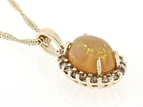 Honey Ethiopian Opal 14k Yellow Gold Pendant With Chain 0.90ctw