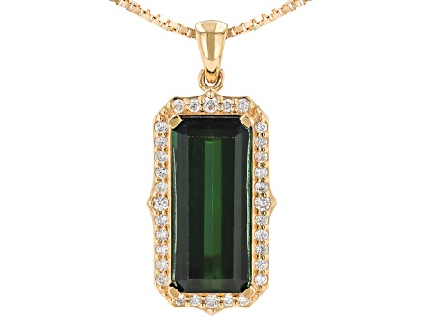 Green Tourmaline 18k Yellow Gold Pendant With Chain 4.57ctw