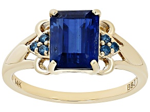 Blue Kyanite With Blue Diamond 14k Yellow Gold Ring 2.59ctw