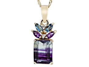 Bi-Color Fluorite 14k Yellow Gold Pendant With Chain 2.84ctw