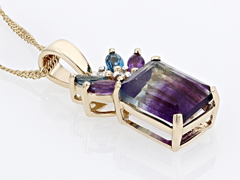 Bi-Color Fluorite 14k Yellow Gold Pendant With Chain 2.84ctw