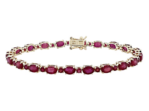 Red Mahaleo® Ruby 10k Yellow Gold Tennis Bracelet 13.75ctw