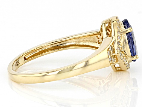 Blue Ceylon Sapphire With White Diamond 14k Yellow Gold Ring 1.43ctw