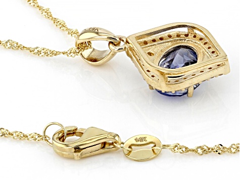 Blue Ceylon Sapphire 14k Yellow Gold Pendant With Chain 1.39ctw