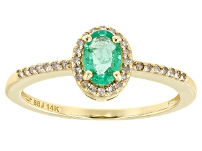 Emerald And White Diamond 14k Yellow Gold Ring 0.46ctw