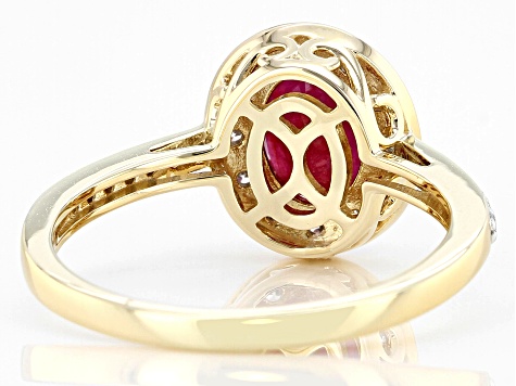14k Yellow Gold & Red Sapphire Ring with Accent Diamonds