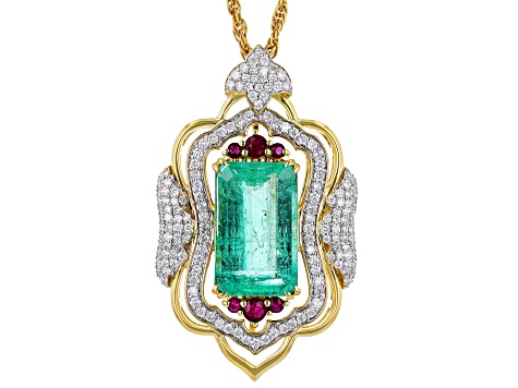 Green Emerald 18k Yellow Gold Pendant With Chain 9.22ctw