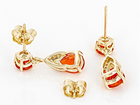 Orange Fire Opal 14k Yellow Gold Dangle Earrings