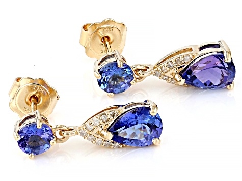 Blue Tanzanite 14k Yellow Gold Dangle Earrings 2.86ctw