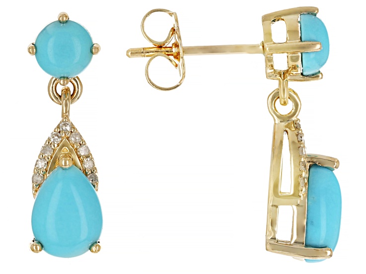 Blue Sleeping Beauty Turquoise 14k Yellow Gold Dangle Earrings