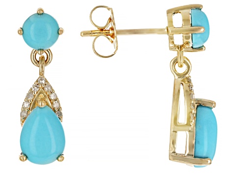 Blue Sleeping Beauty Turquoise 14k Yellow Gold Dangle Earrings 0.07ctw