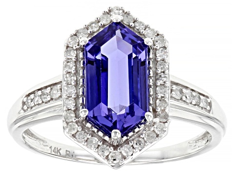 Blue Tanzanite With White Diamonds Rhodium Over 14k White Gold Ring 2.51ctw