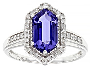 Blue Tanzanite With White Diamonds Rhodium Over 14k White Gold Ring 2.51ctw