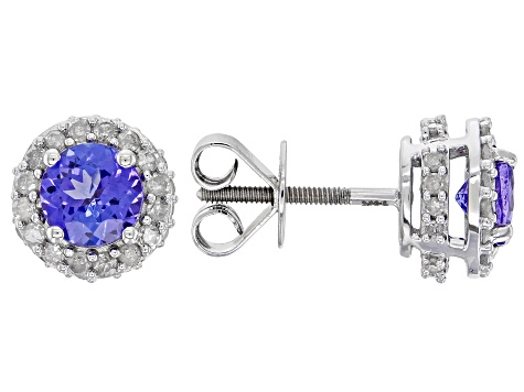 Blue Tanzanite Rhodium Over 14k White Gold Stud Earrings 1.41ctw